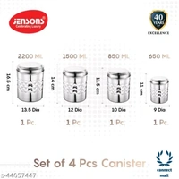 Essential Jars & Containers - L  X H X  W:  13.5 X 16.5 X 13.5cm, Mirror Polish S.Steel, Stainless Steel, 4 Pieces  of pack 1